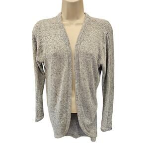 Plush knit open front grey cardigan sweater L teacher casual office winter top
